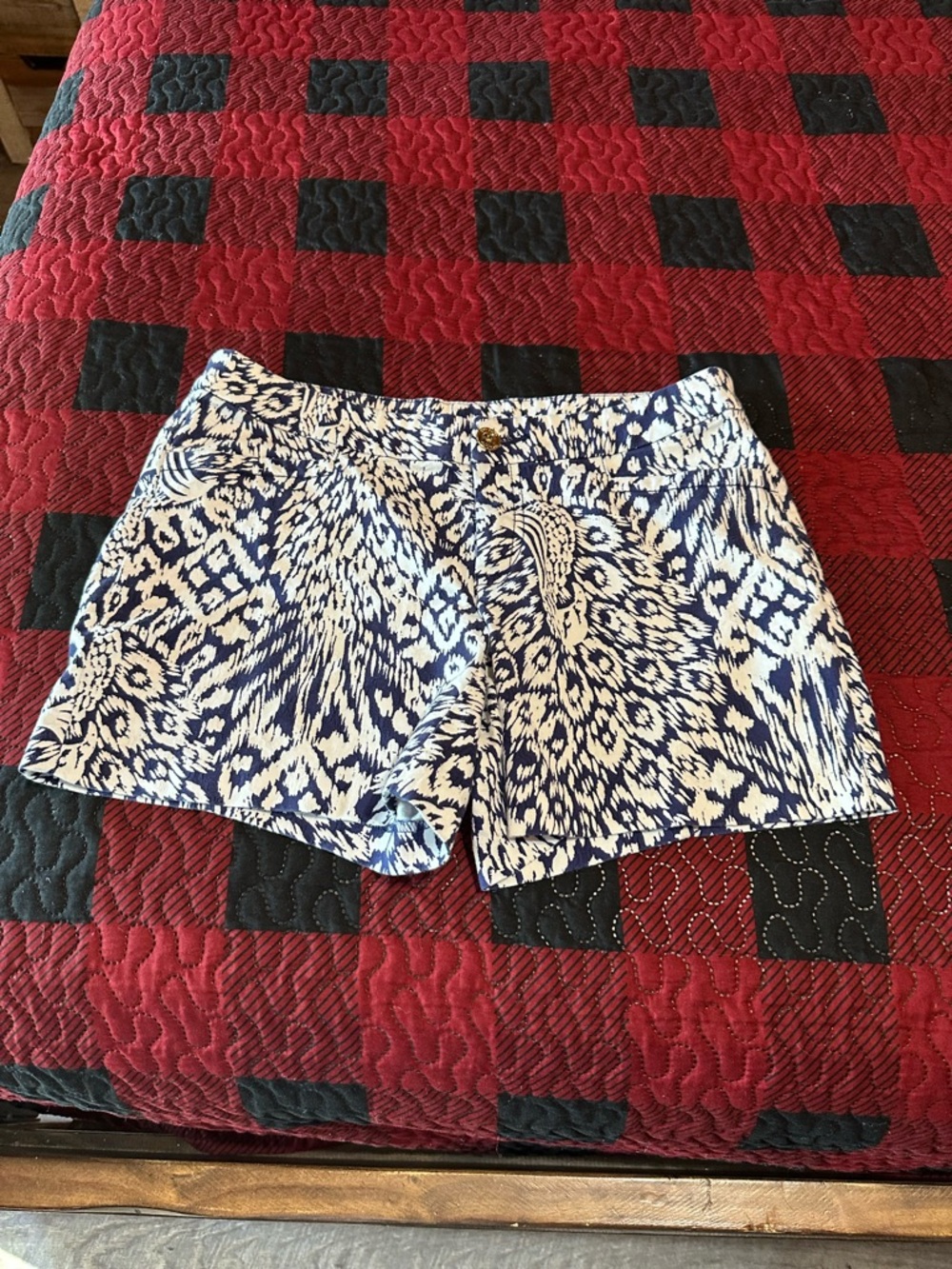 Lilly Pulitzer Navy and White Printed High Waist Shorts